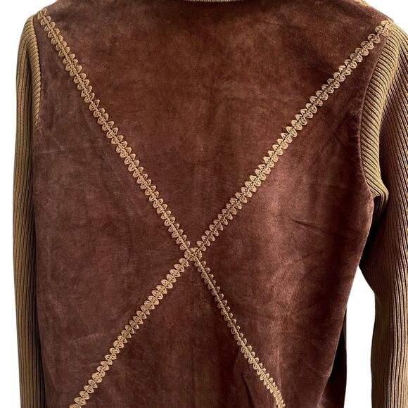 Argyle Patchwork Suede Jacket Women’s Boho Retro Earth Tone Zip Front Size Small - Picture 5 of 7